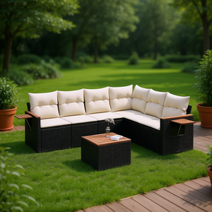Conjunto de Sofás Modulares de Ratán Negro para Jardín, Muebles Elegantes para Exteriores con Cojines de Espuma de Alta Densidad para Patio - Product Image 2