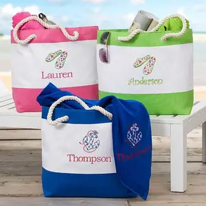 批发空白便携式实心沙滩包大容量字母组合手提包女式帆布手提袋