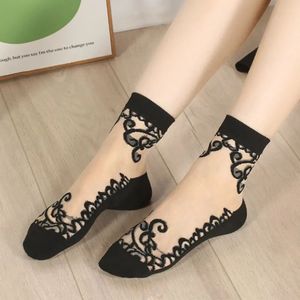 <span class=keywords><strong>Chaussettes</strong></span> ras du cou pour femmes Jingwen OEM, motif floral rétro, transparentes, décontractées, usage quotidien, logo personnalisé, motifs unis et transparents - Product Image 1