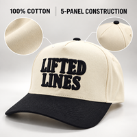 Casquette de baseball personnalisée 100 % coton à 5 panneaux avec broderie 3D en relief, visière incurvée bicolore, chapeau de sport pour homme, OEM ODM, vente en gros