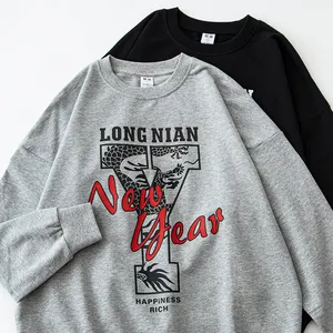 Pabrik grosir hoodies cetak Tahun Baru dengan kru leher katun fashion hoodies dan kaus untuk pria