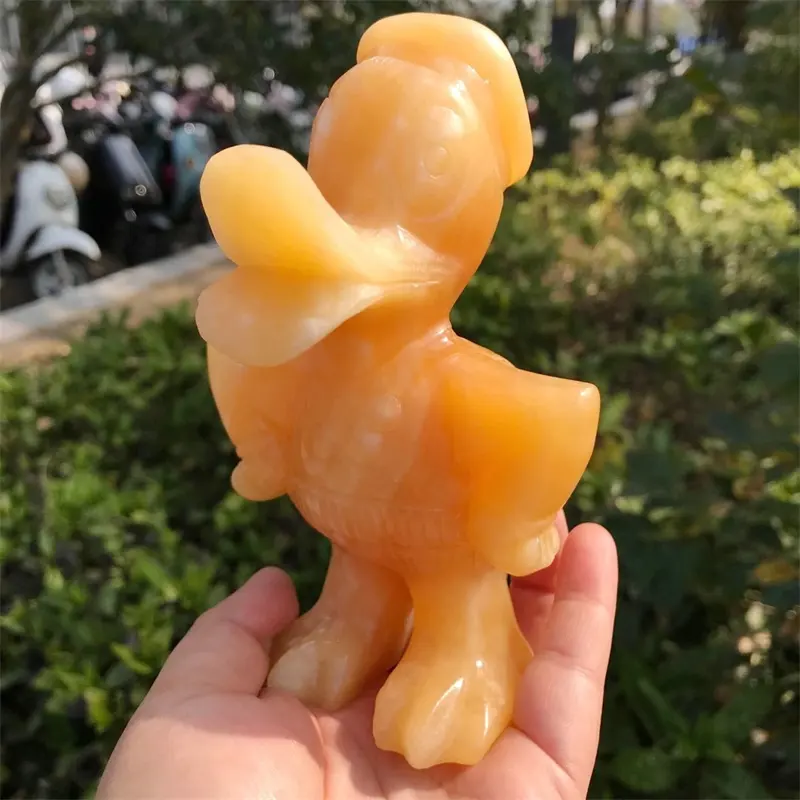 13.3cm Natural Yellow Calcite Crystal Statue Carving Cartoon Animal Crafts