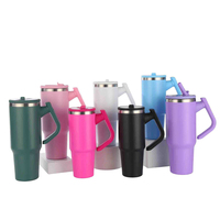 Gobelet isotherme en acier inoxydable avec pailles, bouteille isotherme portable de 40 oz avec poignée, tasse à café chaude