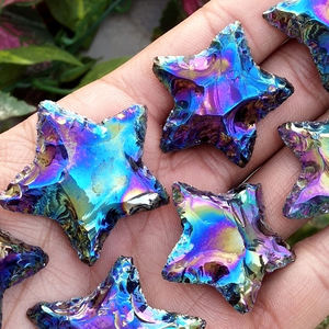 Pierres en forme de croissant de lune en onyx naturel opalescent noir recouvert d'aura d'obsidienne étoilée, cadeaux de Noël de luxe pour enfants, bijoux - Product Image 2