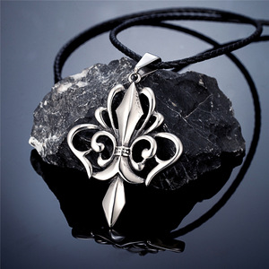 Stainless Steel Fleur De Lis Pendant Necklace For <b>Men</b> 60cm Chain Vintage Gothic Style Jewelry - Product Image 2