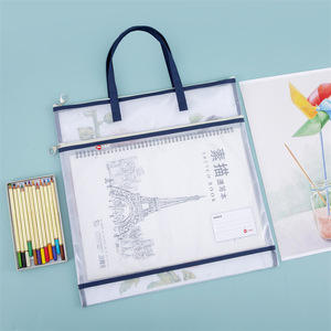<span class=keywords><strong>Sac</strong></span> de rangement 16*16 en PVC double couche, grande capacité, transparent, pour projets artistiques, broderie, documents, avec fermeture éclair et poignée - Product Image 5
