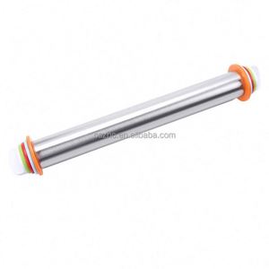 Rolling Pin and Silicone Baking Pastry Mat Set Rolling Pins with Adjustable <b>Thickness</b> <b>Rings</b> Stainless Steel Dough Roller - Product Image 4