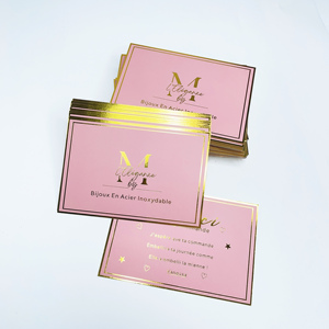 การ์ดขอบคุณสีชมพูขนาด 4x6 นิ้ว ปรับแต่งโลโก้ การ์ดอวยพรพร้อมปั๊มฟอยล์ทอง การ์ดธุรกิจสำหรับตกแต่งบรรจุภัณฑ์ - Product Image 2
