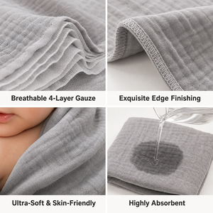 Vente en gros de langes bébé personnalisés en coton biologique et mousseline de bambou 120*120cm, couvertures en gaze pour nouveau-né, langes et couvertures d'emmaillotage pour bébé - Product Image 2