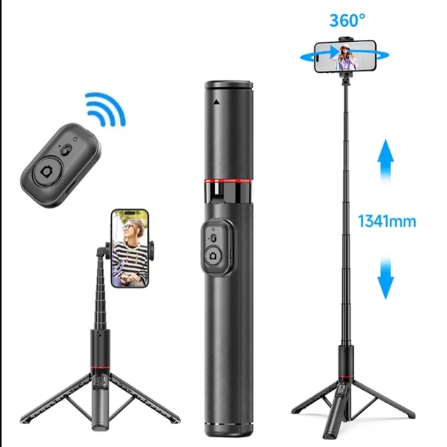 C21 360 Degree Integrated Hidden Design Multifunctional Selfie Stick & Tripod 1341mm Aluminum Alloy Rod Hold Mode for Desk Usage