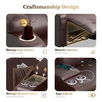 Canapé deux places inclinable massant avec console, rangement USB et porte-gobelets, idéal pour camping-car
