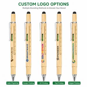 Bolígrafo Multifunción 6 en 1 de Bambú con Logotipo Personalizado, Ecológico, con Lápiz Táctil, Regla, Nivel, Destornillador y Herramienta Multiusos - Product Image 2