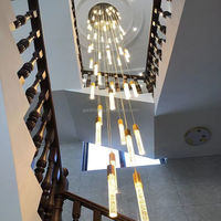 Lustre d'escalier en aluminium de style moderne pour la maison Villa Télécommande Hauteur réglable Lumières blanches chaudes Suspension au plafond