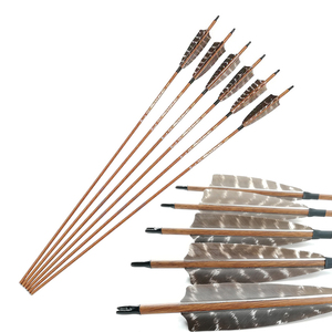 Frecce in Puro Carbonio per Tiro con l'Arco, Asta Rivestita in <span class=keywords><strong>Legno</strong></span>, Piume di Tacchino, <span class=keywords><strong>Spine</strong></span> 250-800, per Arco Ricurvo e Caccia - Product Image 5