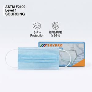 <span class=keywords><strong>Masque</strong></span> facial <span class=keywords><strong>médical</strong></span> <span class=keywords><strong>ASTM</strong></span> F2100 <span class=keywords><strong>Niveau</strong></span> <span class=keywords><strong>1</strong></span>, masques chirurgicaux jetables bleus à 3 plis avec boucles auriculaires pour hôpitaux, vente en gros et appels d'offres - Product Image 1
