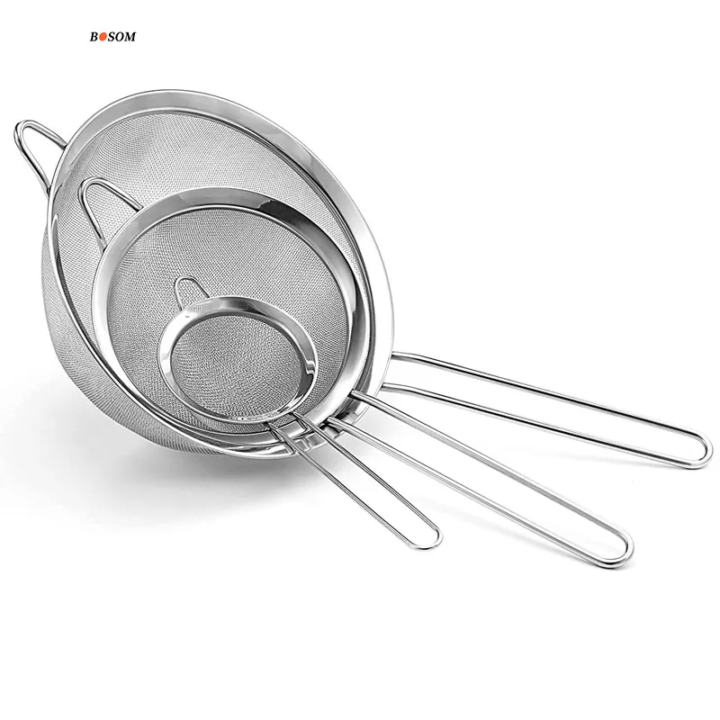 Kitchenware High Quality Home Fruit Vegetable Rice Serving Strainers Drain Basket Stainless Steel Colander with Handle