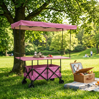 Chariot de camping pliable avec auvent auto-élevant, table latérale, quatre roues, hauteur réglable, robuste, tout-terrain, pour plage, famille, shopping, OEM