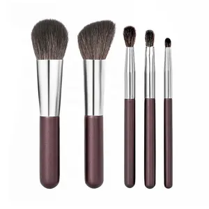 Portable 5 Pcs Mini Travel Soft Animal Hair Makeup Brushes Set Private Label Custom Logo Make Up Brush Tools With Bag