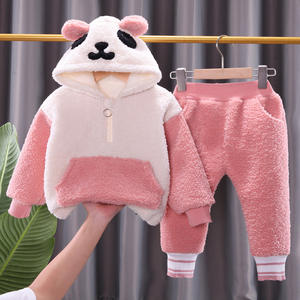 Costume de velours épais à la mode pour les nouveaux bébés garçons <span class=keywords><strong>et</strong></span> filles hiver Style décontracté vêtements pour enfants avec <span class=keywords><strong>pull</strong></span> à demi-fermeture éclair - Product Image 3