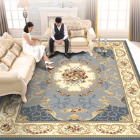 Tapis floral de luxe tissé à la machine, grand tapis bleu en polyester rembourré antidérapant pour salon