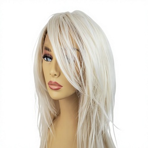 Perruque synthétique lisse dégradée blond platine en gros, résistante à la chaleur, avec frange latérale, pour cosplay et fête, pour femmes - Product Image 1