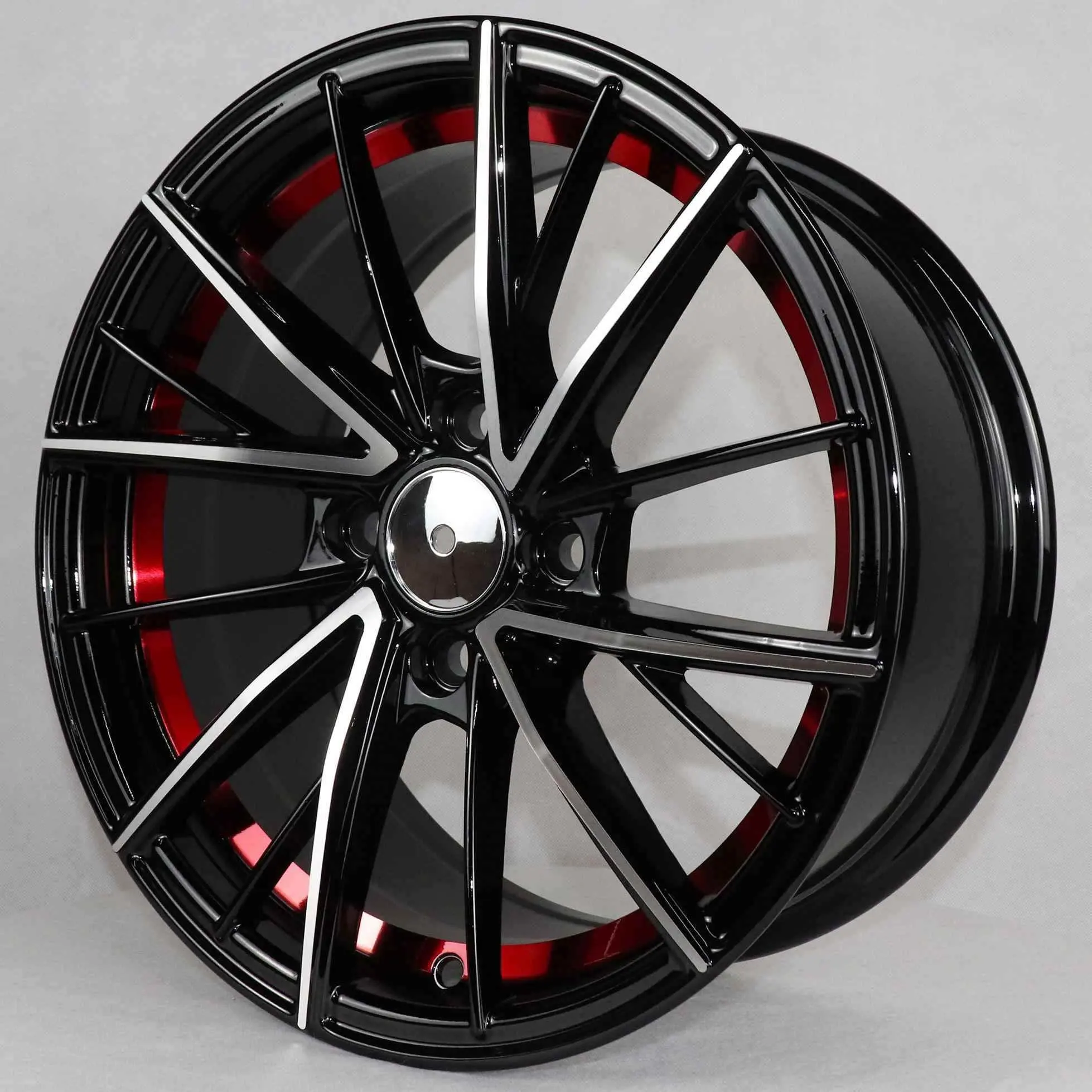 Flrocky Black And Red Finish Passenger Car Rims Size 15 Pcd 100 Alloy Wheels 4 Hole 5 Hole