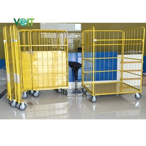 500KG लोड हो रहा है 4 पहिया स्टील Foldable भंडारण तार जाल फूस रोल पिंजरे ट्राली - Product Image 4
