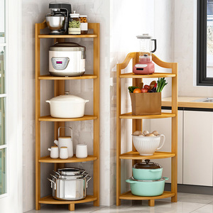 Kitchen Triangular Storage Rack Multi Tier <b>Corner</b> Shelf For Cookware Pot Storage Floor <b>Standing</b> Wood Rack - Product Image 1