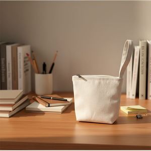 Pochette zippée portable en toile de coton naturel personnalisable, sac de rangement DIY pour cosmétiques et papeterie, idéal pour cadeaux de fête et trousse de maquillage de voyage - Product Image 1