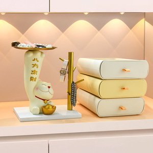 Lucky Cat Storage Tray Resin Cartoon Style Jewelry Organizer Home Decoration Gift - Product Image 2