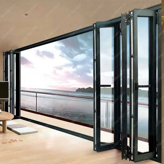 Sunnysky Puertas Plegables de Perfil de Aluminio de Doble Vidrio Insonorizadas para Interiores Personalizadas de Diseño Moderno para Casas