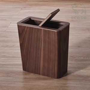 Cubo de Basura de Lujo para Cocina, Oficina, Hogar, Reciclaje, Organizador de Basura, Cubo de Basura de Madera de Nogal con Tapa Reversible - Product Image 1