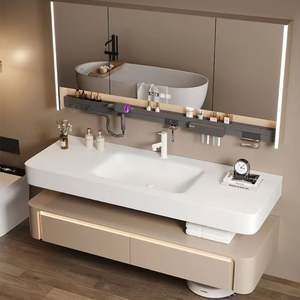 Mueble de Baño de Madera Ahorrador de Espacio, Mueble de Baño de Madera Contrachapada con Lavabo de Encimera, Espejo con Luz LED - Product Image 6
