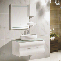 Meuble-lavabo mural moderne en PVC de haute qualité avec vasque en céramique et armoire latérale pour salle de bain