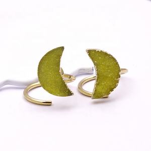 Anillo de piedras preciosas Druzy amarillo hecho a mano, ágata de azúcar Natural ajustable, regalo de joyería de moda electrochapado en oro - Product Image 1