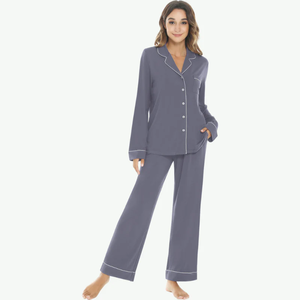<span class=keywords><strong>Pigiama</strong></span> da <span class=keywords><strong>Donna</strong></span> in Bambù Morbido con Colletto a Risvolto, Bordatura Personalizzata, Maniche Lunghe, Set Loungewear PJ - Product Image 5