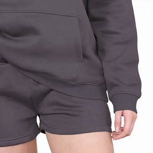 Wholesale Custom Clothing Winter Solid Canvas Cotton Blend <b>Women</b> Hoodie and <b>Shorts</b> Set Latest Design - Product Image 6