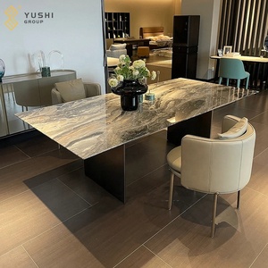 Yushi gruppo in acciaio inox 4-6 posti tavolo ristorante tavolo da pranzo Set veneziano marrone tavoli per la vendita usato - Product Image 4