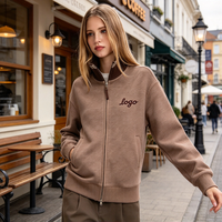 Sweat-shirt personnalisé de haute qualité pour femme, épais, brodé, coupe ample, col montant, marron, en pur coton, confortable, pull-over