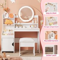 Bureau de toilette blanc pour enfants avec miroir LED et tabouret, certifié ASTM et CPSIA, armoire de rangement pour chambre à coucher