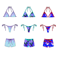 Ensemble bikini 3 pièces personnalisé OEM ODM pour femme, haut dos nu, bas à nouer, short de bain, imprimés variés, tenue de vacances d'été
