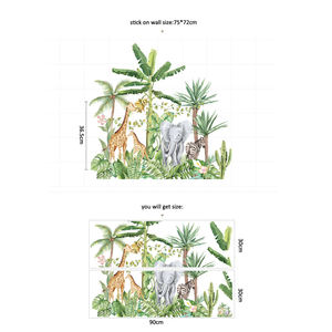 Autocollants muraux <span class=keywords><strong>de</strong></span> salle en vinyle, avec des <span class=keywords><strong>animaux</strong></span> <span class=keywords><strong>de</strong></span> forêt tropicale, éléphant, palmier 3d - Product Image 5