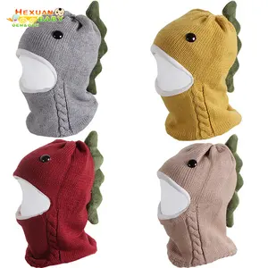 Bonnet en peluche dinosaure pour enfants, tricot à la main, Crochet, chapeau d'hiver pour enfants et bébé, pour automne et hiver