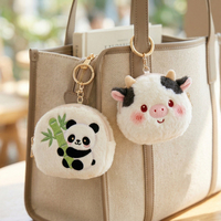 Dompet Koin Bulu Lembut Lucu Kawaii Bentuk Hewan 3D dengan Resleting Gantungan Kunci Tas Dompet Pesona Logo Kustom Kantong Koin Lembut untuk Anak Perempuan.