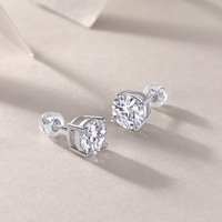0.5ct 1CT 2CT 3CT 5CT圆形明亮切割硅石耳钉925纯银耳环女性精美耳环