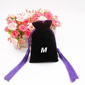 Pochette à bijoux en velours double couche avec logo personnalisé et ruban, sac recyclable pour colliers et bagues, pour emballage cadeau - Product Image 6
