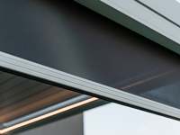 Pergola bioclimatique moderne motorisée électrique avec lumière LED, lames orientables, tissu imperméable et coupe-vent, tailles personnalisées