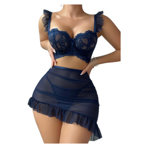 Gonna corta senza spalline in pizzo seducente Set di pizzo senza spalline con spalline intrecciate con biancheria intima - Product Image 4