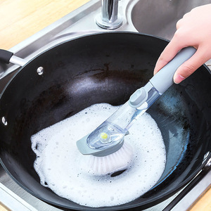 Kitchen long-<b>handled</b> pot brush, dishwashing <b>sponge</b>, press-type automatic liquid dispensing pot brush, household dishwashing - Product Image 1
