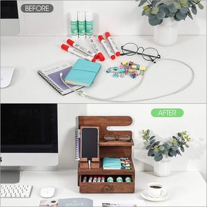 Wooden <b>Desk</b> Organizer With Drawer Phone Stand Glasses Holder Multi Purpose Storage Rack Office Desktop Organizer - Product Image 3